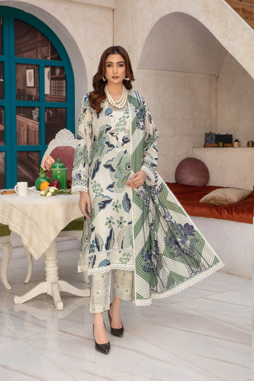 Inara- 03 Piece Unstitched Digital Print with Lawn Dupatta - Ayzal Minal