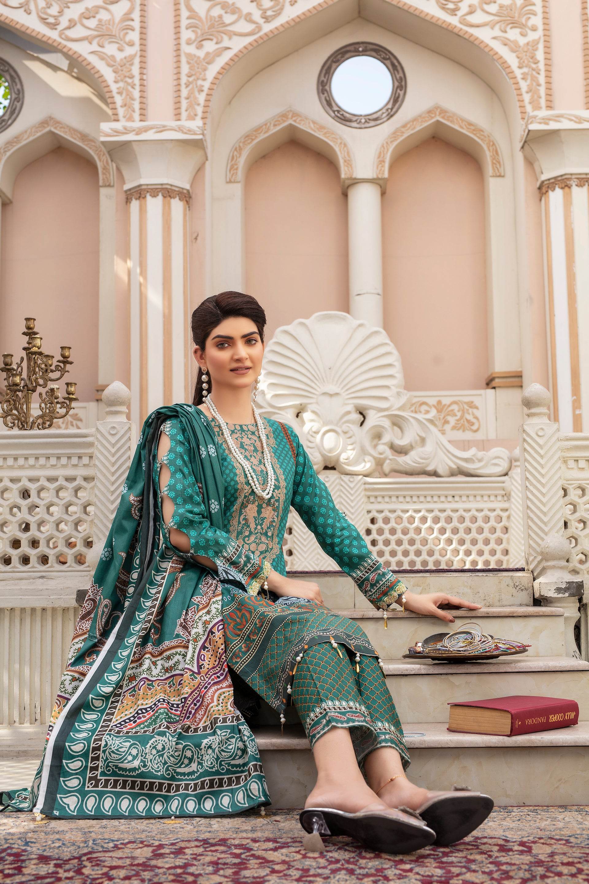 Emerald - 03 Piece Unstitched Digital Print with Lawn Dupatta - Ayzal Minal