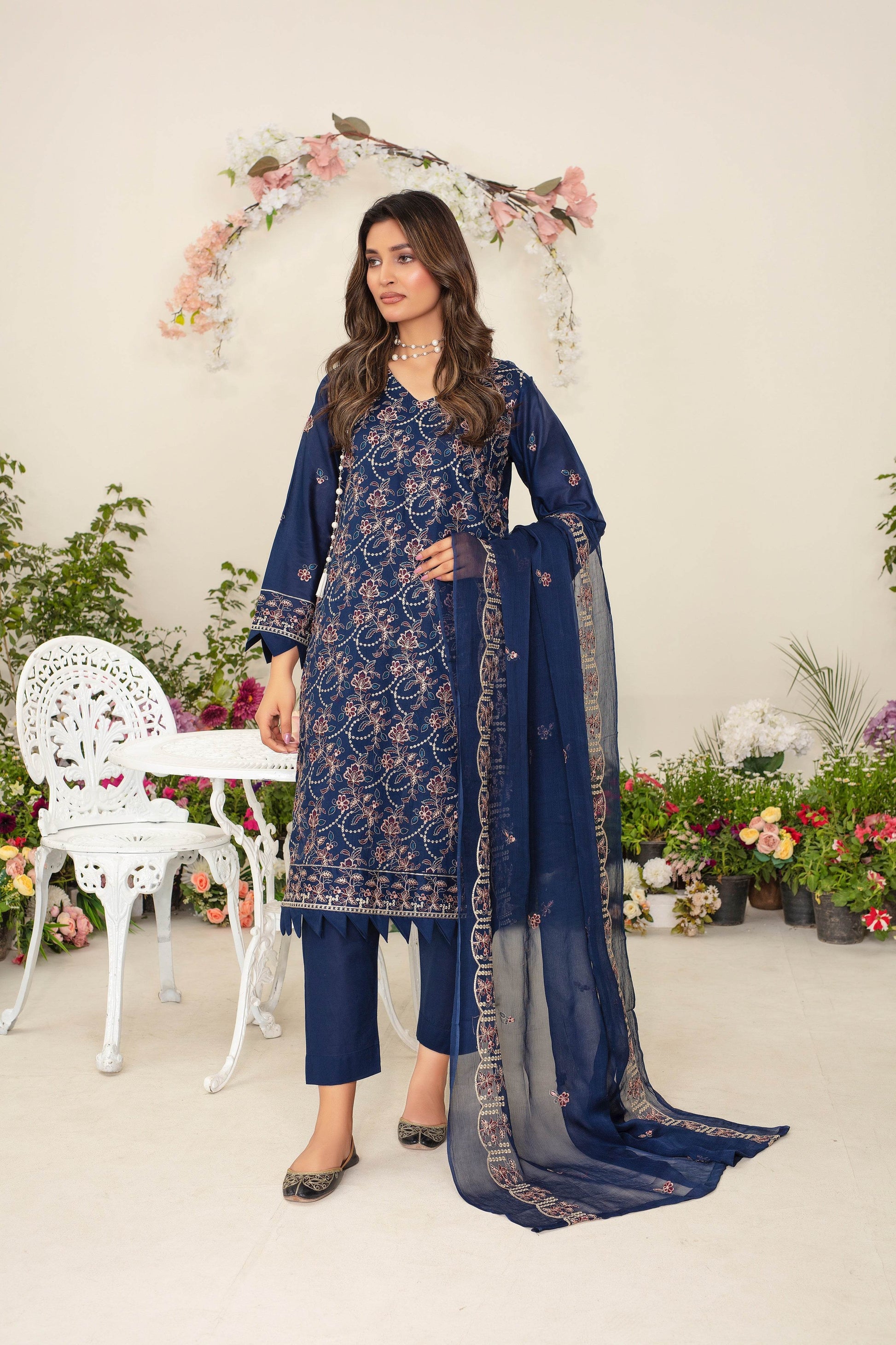 Aether 3 piece full embroidered suit - Ayzal Minal
