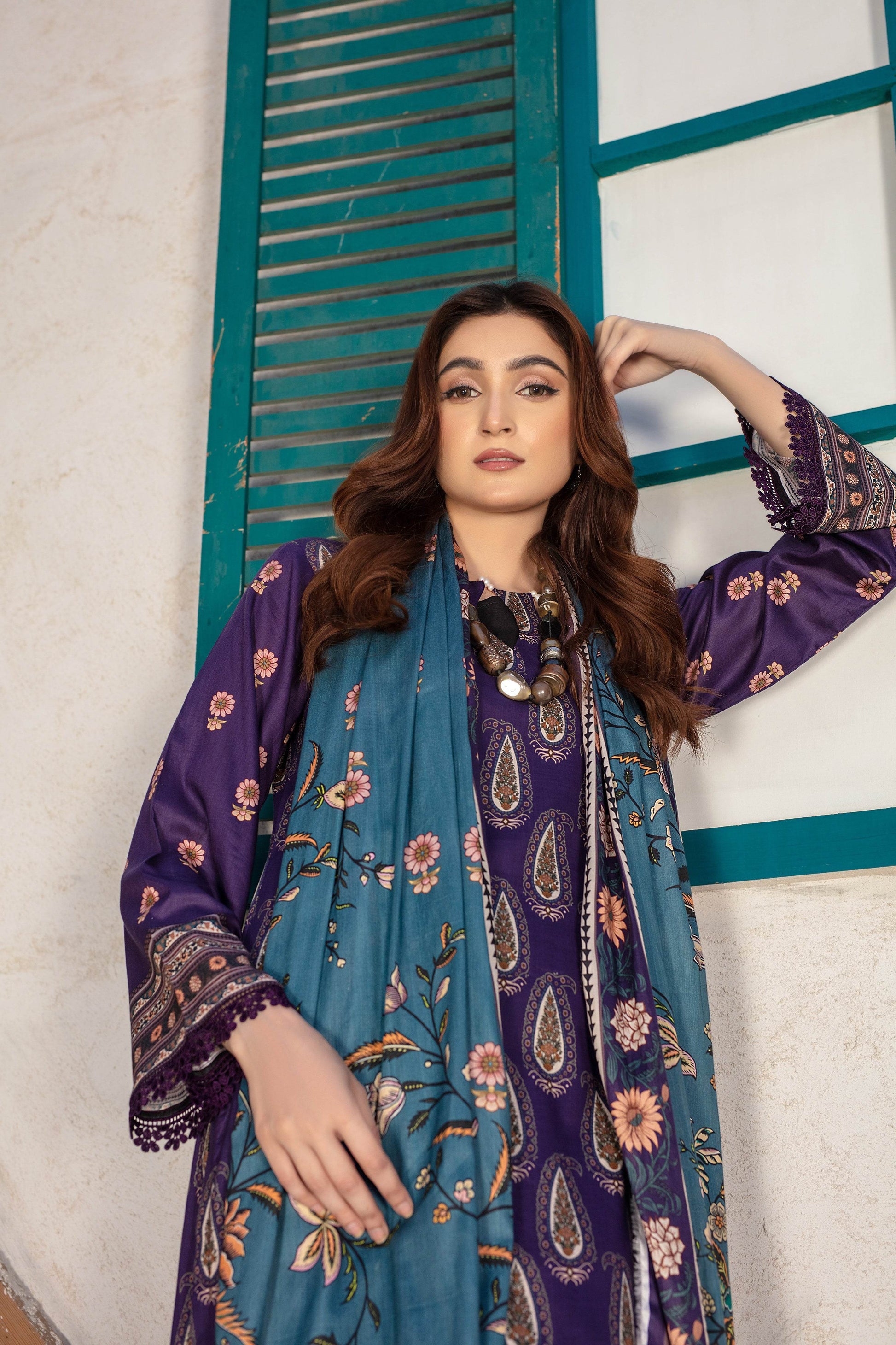 Allure- 03 Piece Unstitched Digital Print with Lawn Dupatta - Ayzal Minal