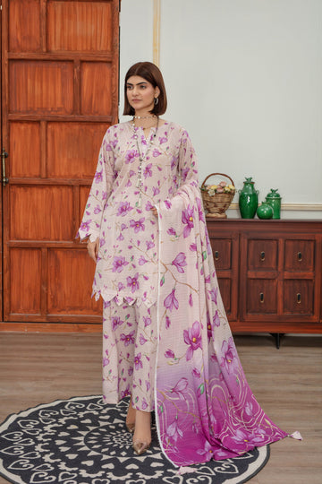 Flora- Luxury 03 Piece Unstitched Digital Print Bana Dora - Ayzal Minal