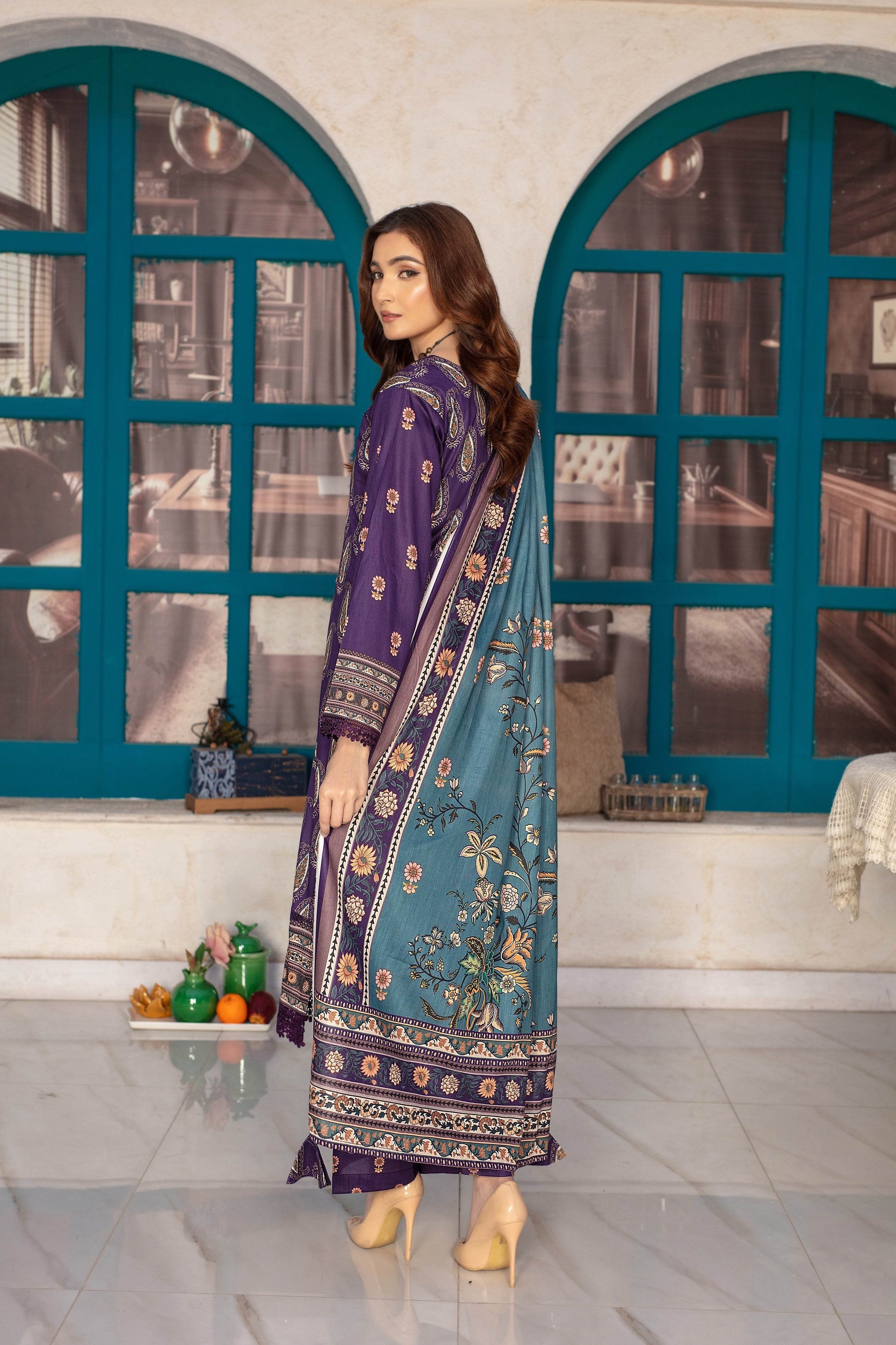 Allure- 03 Piece Unstitched Digital Print with Lawn Dupatta - Ayzal Minal
