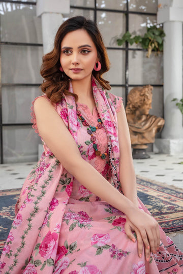 Fiora - 03 Piece Unstitched Digital Print with Lawn Dupatta - Ayzal Minal
