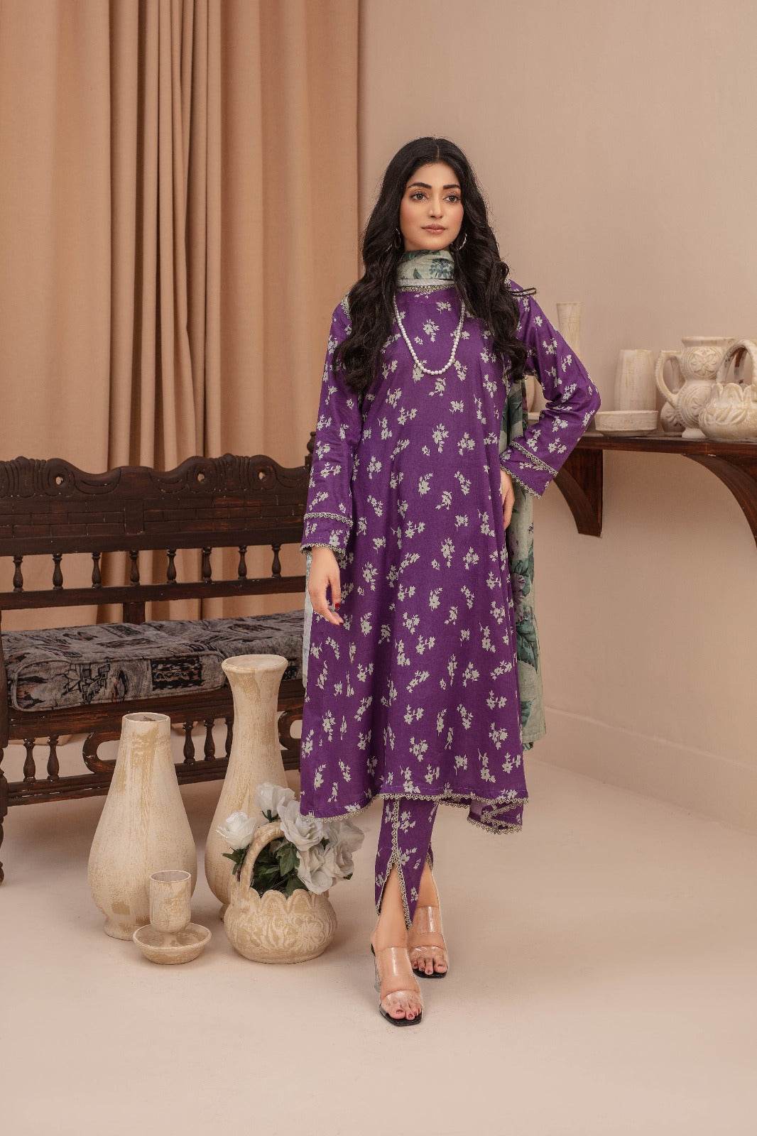 Iris - 03 Piece Unstitched Digital Print with Lawn Dupatta - Ayzal Minal