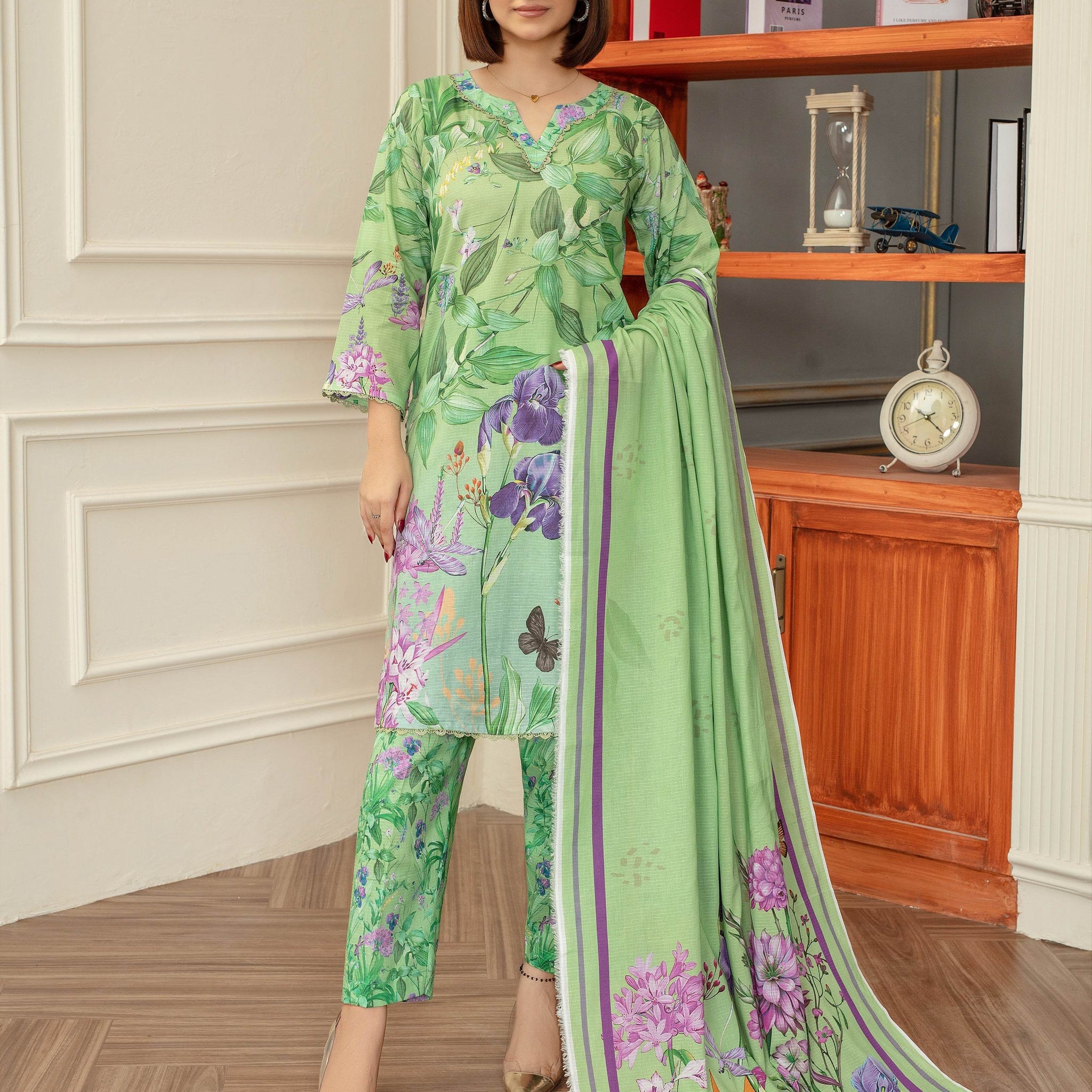 Gliss- Luxury 03 Piece Unstitched Digital Print Bana Dora - Ayzal Minal