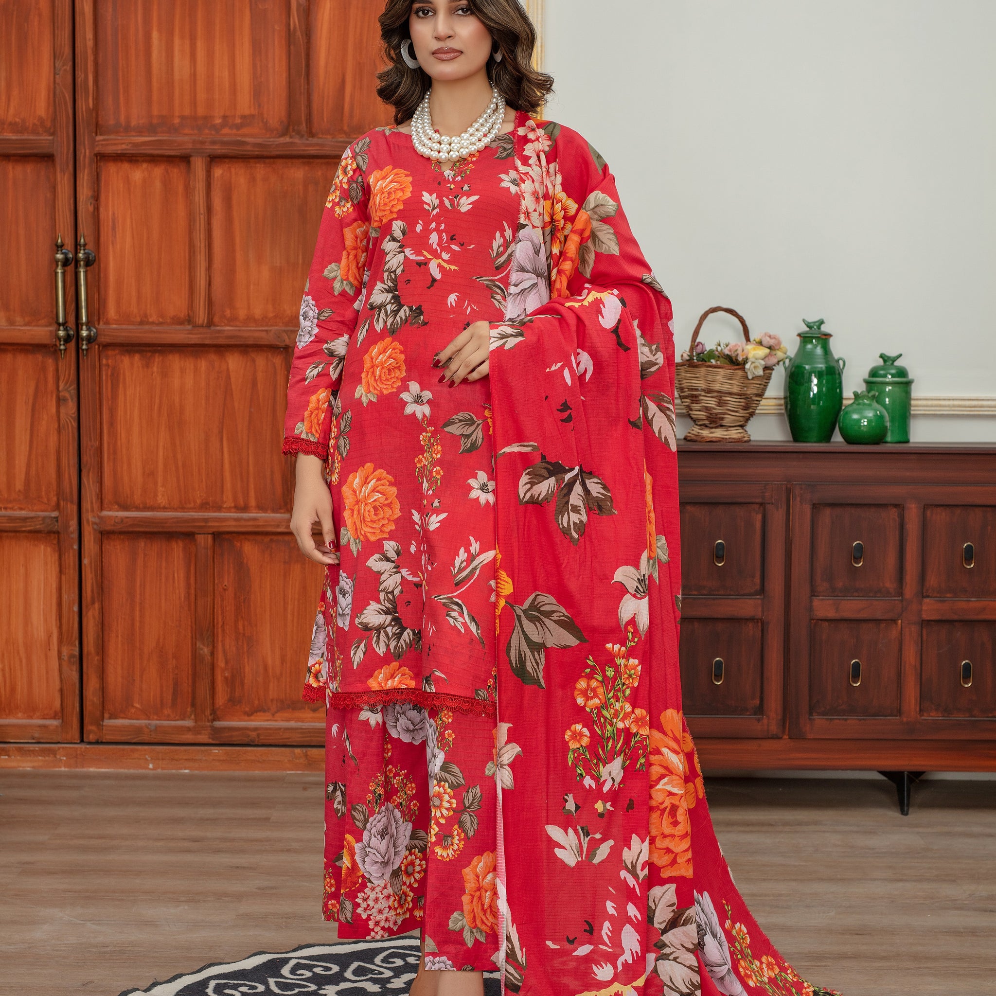 Sage- Luxury 03 Piece Unstitched Digital Print Bana Dora