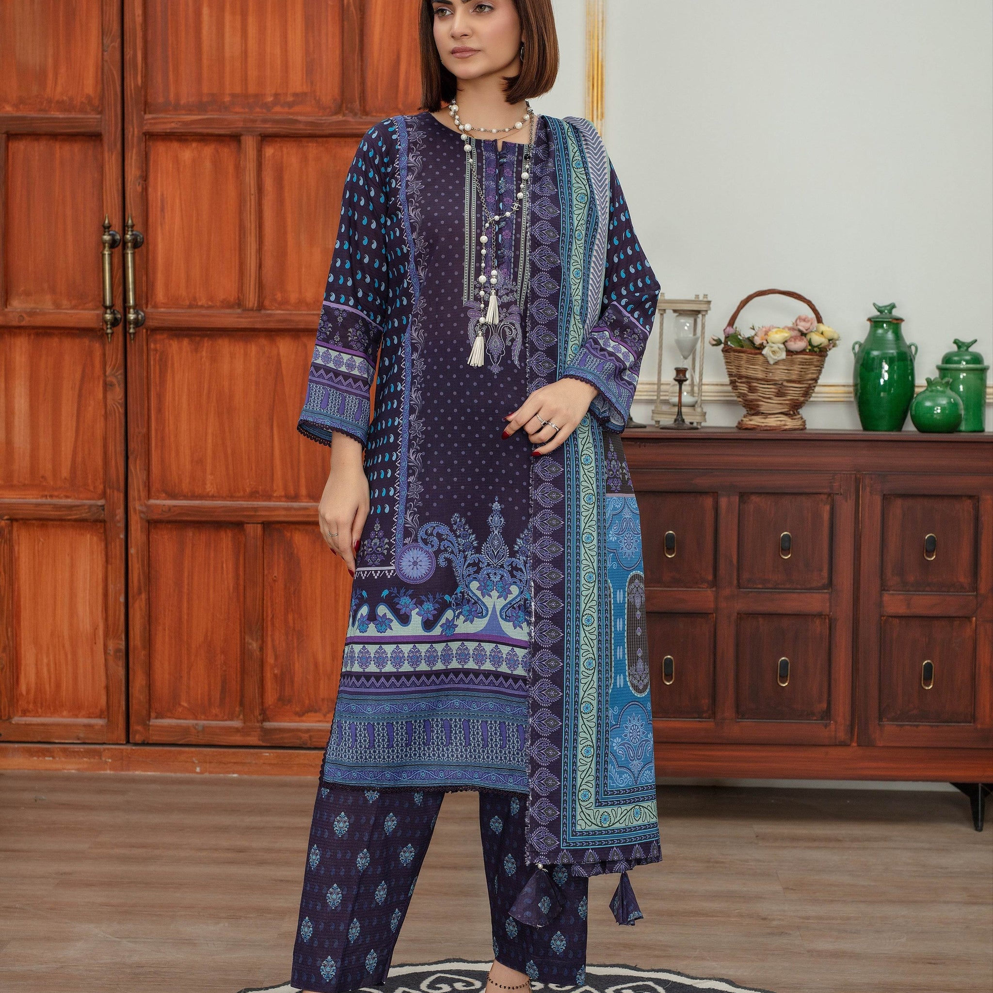 Neve- Luxury 03 Piece Unstitched Digital Print Bana Dora