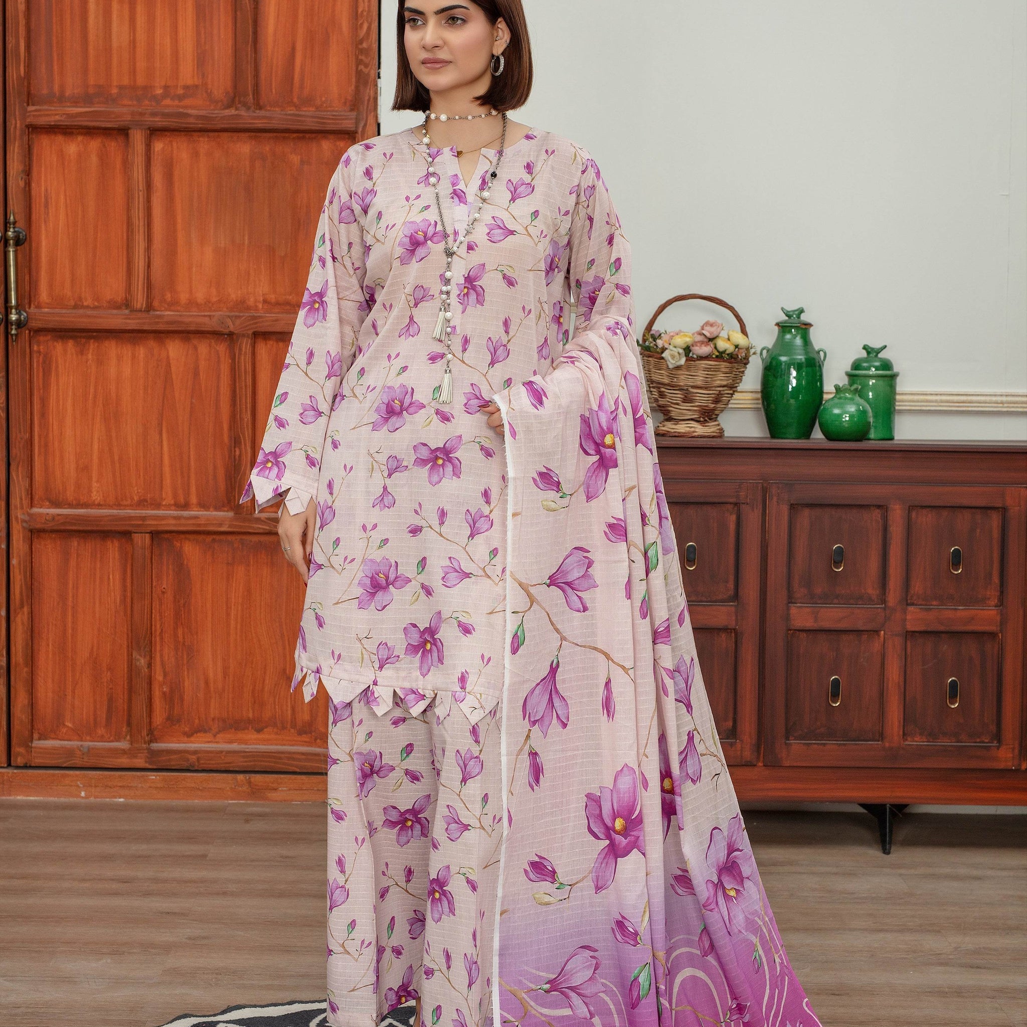 Flora- Luxury 03 Piece Unstitched Digital Print Bana Dora - Ayzal Minal