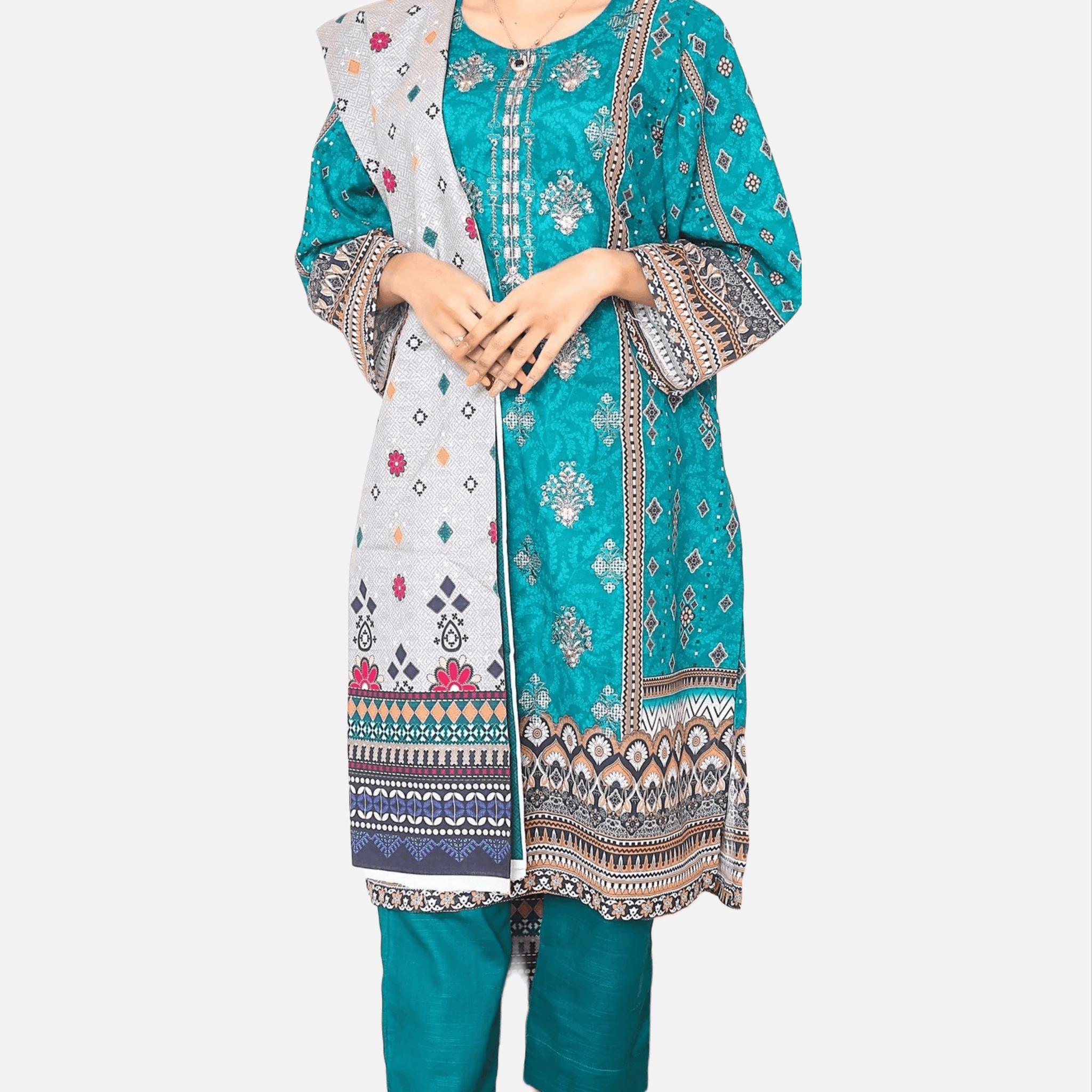 Frosted Blue - 3 PIECE EMBROIDERED UNSTITCHED KHADDAR - Ayzal Minal
