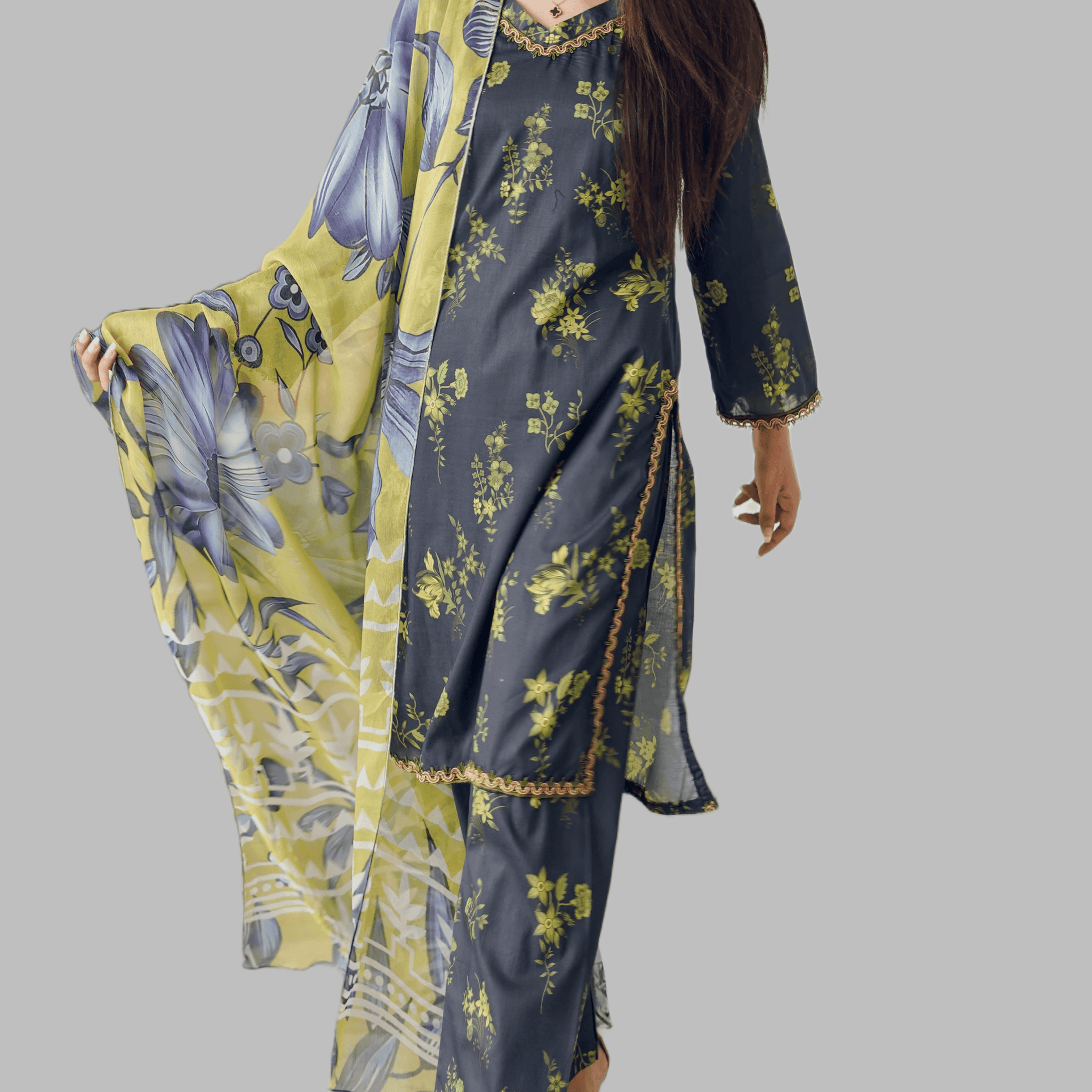 Lemon Blossom - 03 Piece Unstitched Digital Print with Bamber Dupatta