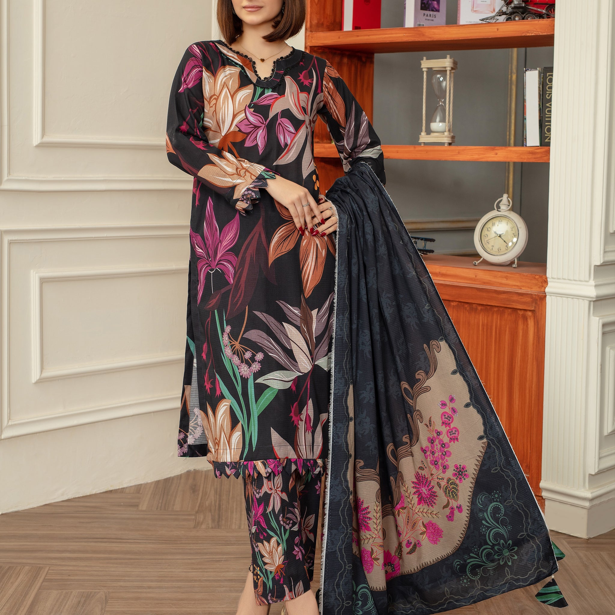 Pashmina- Luxury 03 Piece Unstitched Digital Print Bana Dora