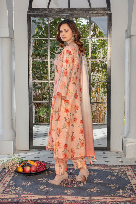 Saffira - 03 Piece Unstitched Digital Print with Lawn Dupatta