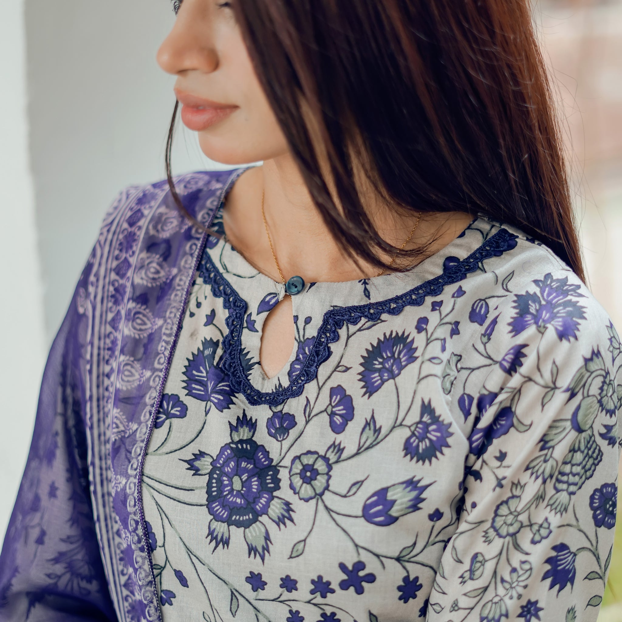 Lavender Meadow - 03 Piece Unstitched Digital Print with Bamber Dupatta