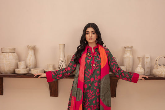 Scarlet - 03 Piece Unstitched Digital Print with Lawn Dupatta