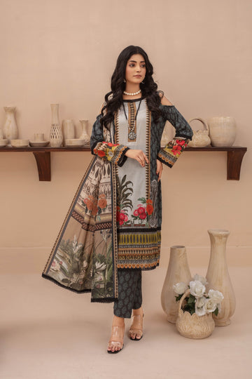 Eden - 03 Piece Unstitched Digital Print with Lawn Dupatta