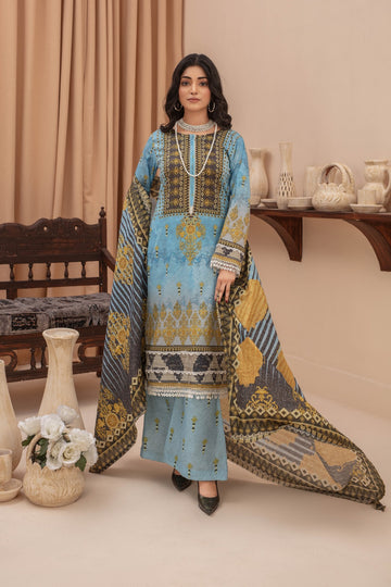 Azure - 03 Piece Unstitched Digital Print with Lawn Dupatta