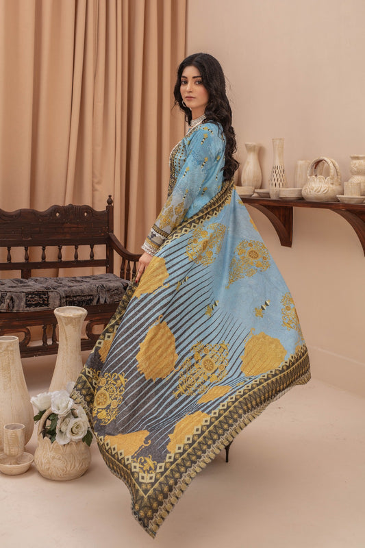 Azure - 03 Piece Unstitched Digital Print with Lawn Dupatta