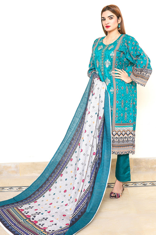 Frosted Blue - 3 PIECE EMBROIDERED UNSTITCHED KHADDAR