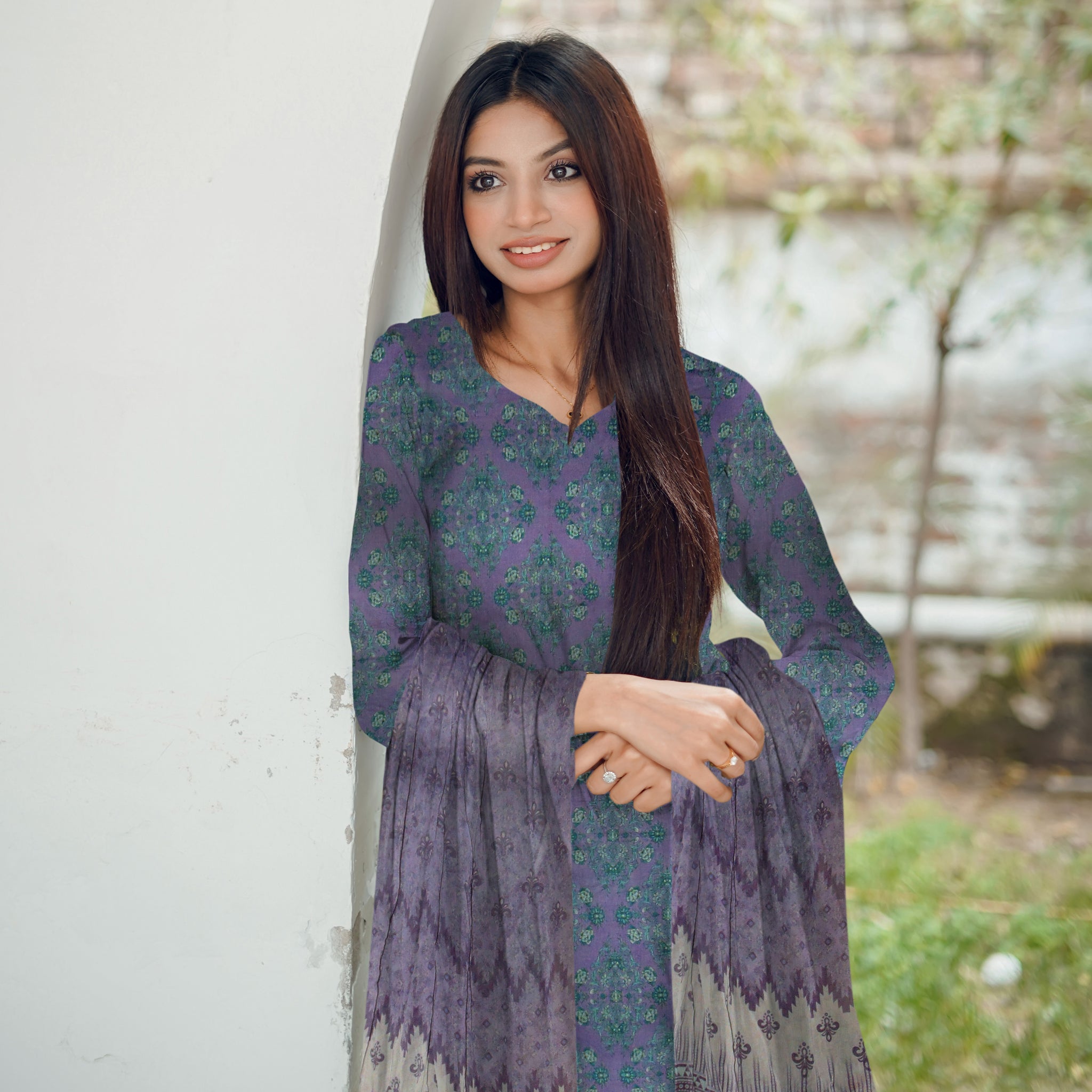 Mystic Lavender - 03 Piece Unstitched Digital Print with Bamber Dupatta