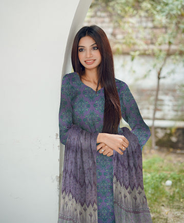 Mystic Lavender - 03 Piece Unstitched Digital Print with Bamber Dupatta