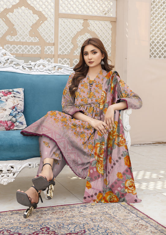 Grace - 03 Piece Unstitched Digital Print with Lawn Dupatta